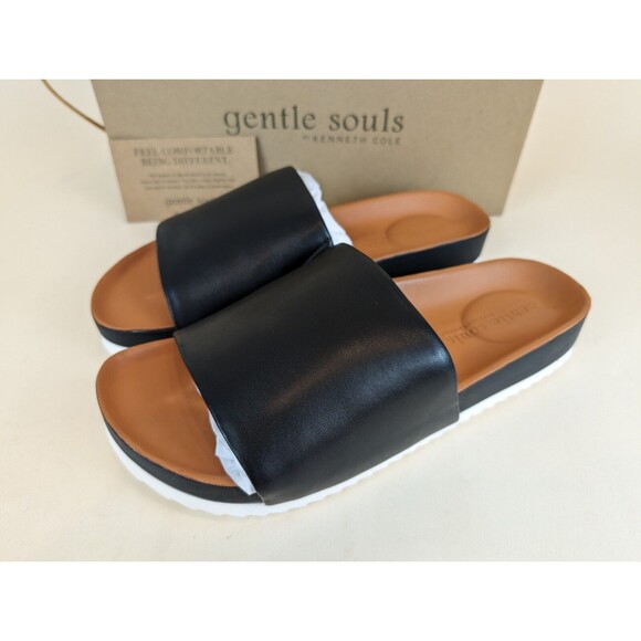 Gentle Souls Kenneth Cole Sandals Mens 9 Montauk One Band Slides Black Shoes NEW main image 12